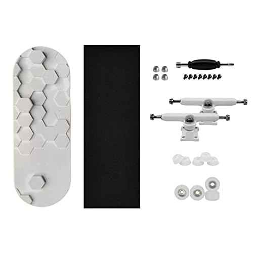Teak Tuning 34mm Pro Fingerboard Heat Transfer Graphic Complete - Fully Assembled with Pro Level Parts - Pro Shaped Wood Deck (34x97mm), UltraSpin Wheels, Prodigy Trucks - Raised Hexagons