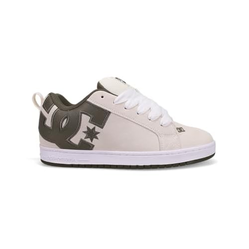 DC Men's Court Graffik Skate Shoe, White/Olive, 10