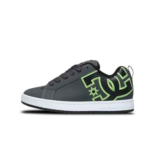 DC Men's Court Graffik Skate Sneaker Shoe, Grey/Black/Green, 8