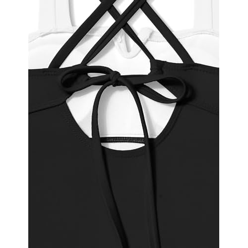 Shallmu Girls One Piece Swimsuits Color Block Dual Crossback Straps with Cover Up Skirt Girl's Swimwear 9-16Y