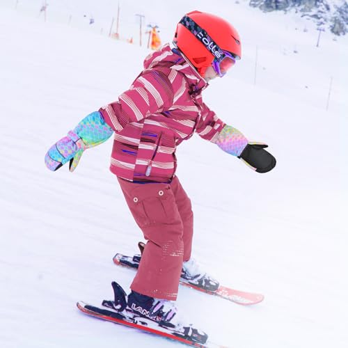 Kids Gloves Winter Toddler Mittens Girls Snow Ski Glove Waterproof Warm Sherpa with Long Cuff Snowboard Gloves