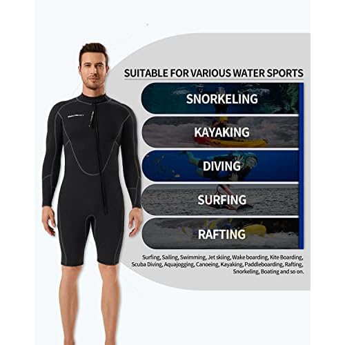Seaskin Long Sleeve Shorty Wetsuit Mens 3mm Neoprene Diving Suits Front Zip