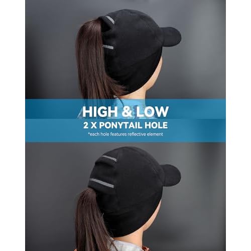 Gisdanchz Women's Winter Reflective Stretchy Ponytail Hat with Drop Down Ear Flap