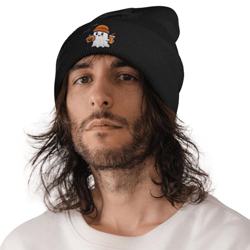 Cute Frog Skeleton Embroidered Beanie Knit Hat for Men Women, Halloween Goth Graphic Winter Black Skull Cap
