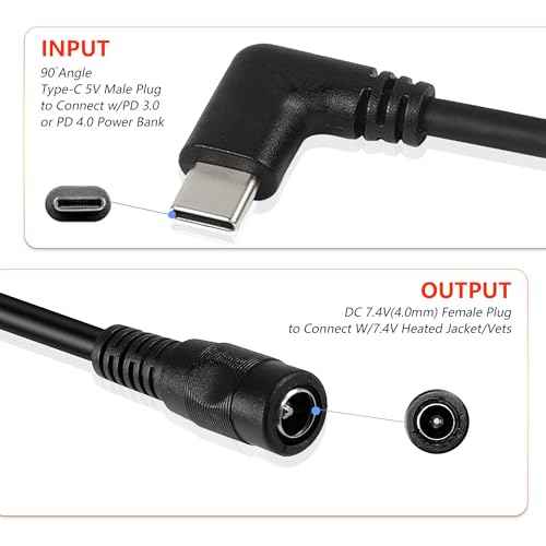 Heated Jacket Battery Step-up Adapter Charger for ORORO Heated Jackets and Vests (Black, USB C to DC)