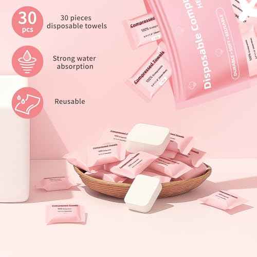 Disposable Compressed Face Towels, Ultra Soft Large Size Compressed Towel Tablets Portable Washcloth Reusable for Travel Camping Hiking Outdoor Sports Beauty Salon (30Pcs)