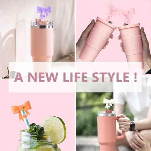 8mm Classic Bow Straw Covers Cap Toppers Compatible with Stanley Tumbler Cups,Reusable Cute Silicone StrawTips Lids Protectors for Reusable DrinkingStraw,StrawAccessories