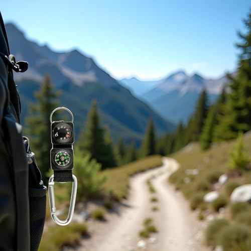 Black Carabiner Key Chain Compass Thermometer Metal Camping Outdoor Gadgets Hiking Survival to Multifunctional O0R8 Mountaineering Sports and Outdoor Recreation Accessories, Car Keychain