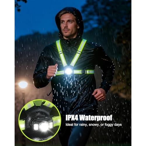 Running Lights for Runners, 500 Lumens Running Light with 45¡Æ Adjustable Beam, 6 Modes & IPX4 Waterproof, 1800 mAh Rechargeable Reflective Vest for Night Walking/Cycling/Jogging/Hiking