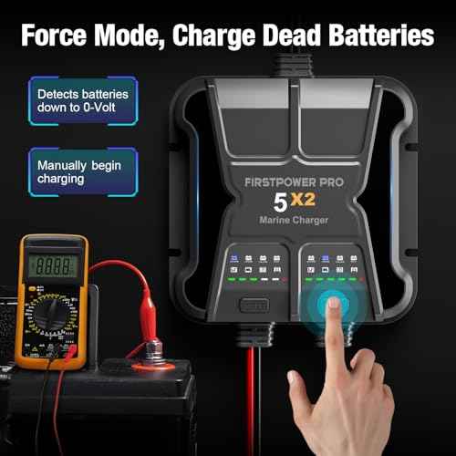 2 Bank Marine Battery Charger 5X2, 10A (5A/Bank) - 12V Waterproof Onboard Battery Charger, Battery Maintainer & Desulfator for SLA/AGM, Lithium (LiFePO4), Calcium & Deep-Cycle Battery- Charged 24/7