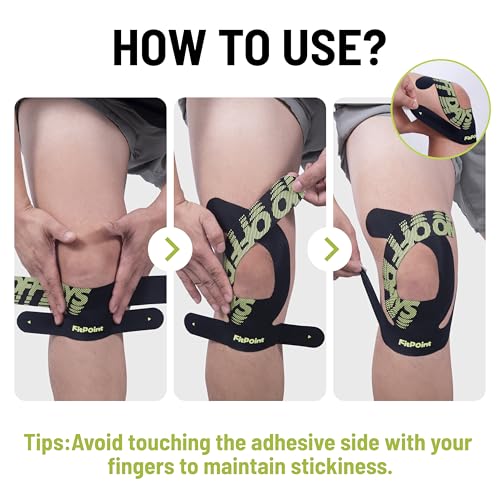 Motion Precut Kinesiology Tape for Knees, 10 Pcs Ultra-Sticky Adhesive Synthetic Knee Tape, Pain Relief & Knee Support, Latex-Free Elastic Athletic Tape, Jet Black