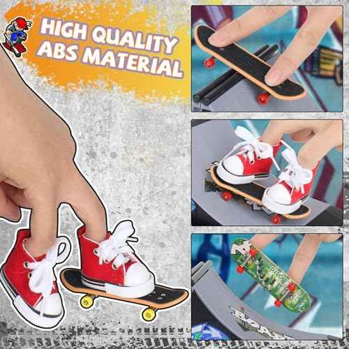 14 in 1 Fingerboard Skate Park Ramp Kit, Finger Skateboards Toys with Scooter Bike Skate Canvas Shoes Finger Shorts, Mini Fingerskateboards Training Props Interactive Skate Game for Kids Adults