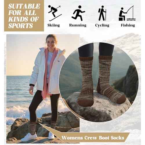 Justay 4 Pairs Merino Wool Socks for Women, Hiking Thermal Warm Winter Cozy Thick Boot Socks for Women Gifts