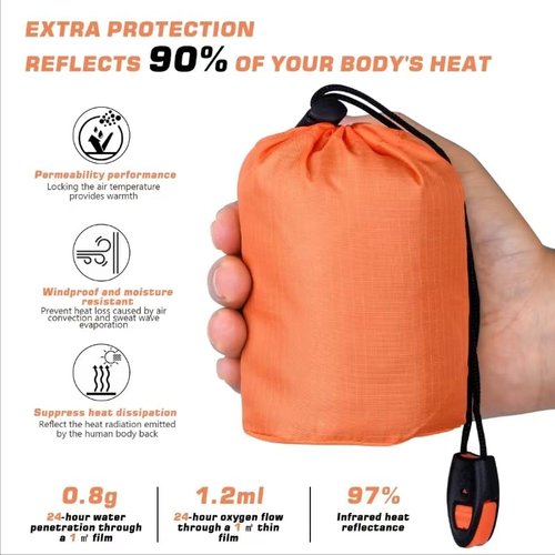 crvewom Emergency Sleeping Bag 2 Pack, Portable Waterproof Survival Sleeping Bag with Thermal Insulation for Outdoor Camping and Hiking