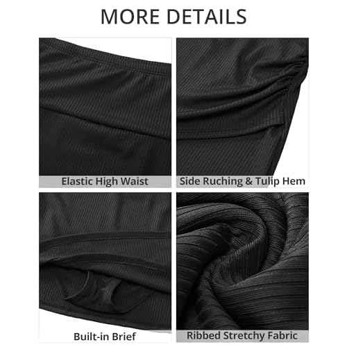 GRAPENT Women's High Waisted Bikini Swim Skirt Bottoms Ruched Ribbed Bathing Suit Skirts Tulip Tankini Swimsuit Bottom
