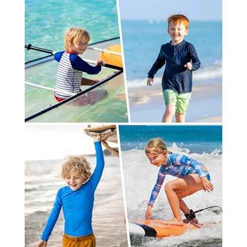 Boys Rash Guard Long Sleeve UPF 50+ Kids Swim Shirts Youth Quick Dry Sun Water Shirt for Fishing