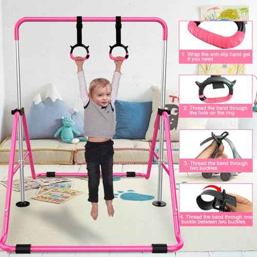 Tepemccu Expandable Gymnastics Bars, Adjustable Height Gymnastic Horizontal Bars, Children Folding Training Bar for Kids