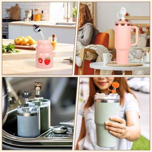 6Pcs Halloween Straw Cover Cap Compatible with Stanley Cups 30 40 oz Toppers for Tumblers Reusable Dust Proof Simple Modern Straw Cover for 0.4in Accessories