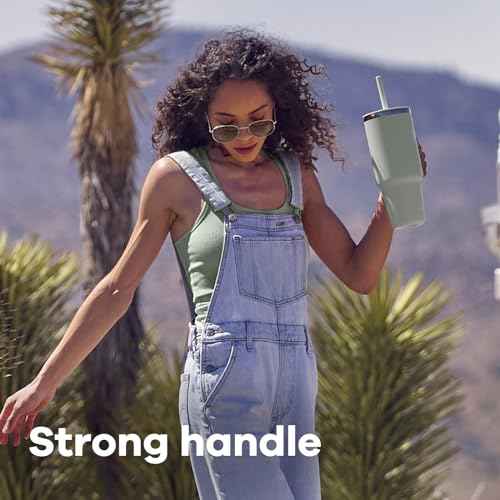 Hydro Flask Travel Tumbler with Handle, Lid and Straw - Insulated Stainless Steel in 40 Oz Agave