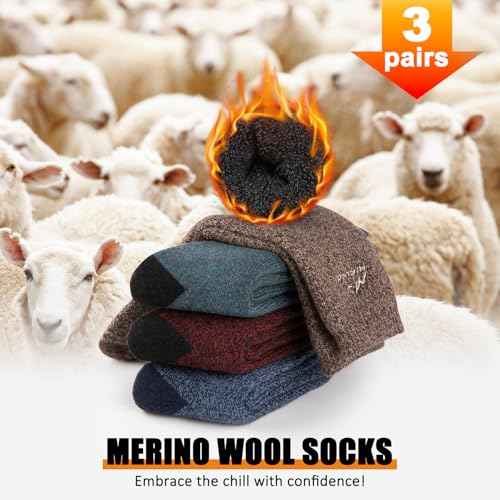 COOVAN Mens Merino Wool Hiking Socks Crew Thermal Winter Outdoor Boot Socks for Cold Weather 3 Pairs
