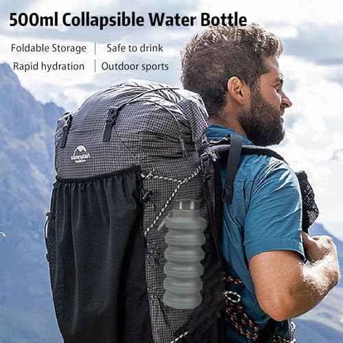 Collapsible Water Bottle,16oz Capacity Portable Reusable Silicone Water Bottle, Leak-proof, with buckle, foldable storage, Lightweight Durable for Fitness, Cycling, Sports, Camping, Hiking (Black)
