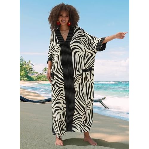 Plus Size Kaftan Dresses for Women Beach Cover Ups Swimwear with V-Neck Lightweight Caftans for Vacation Dress