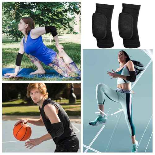 cobee 1 Pair Tandem Volleyball Elbow Pads, Arm Brace Ventilate Sport Elbow Protector Strap, Black Elbow Pads Arm Pads With Padded Soft Support Cushion for Men And Women