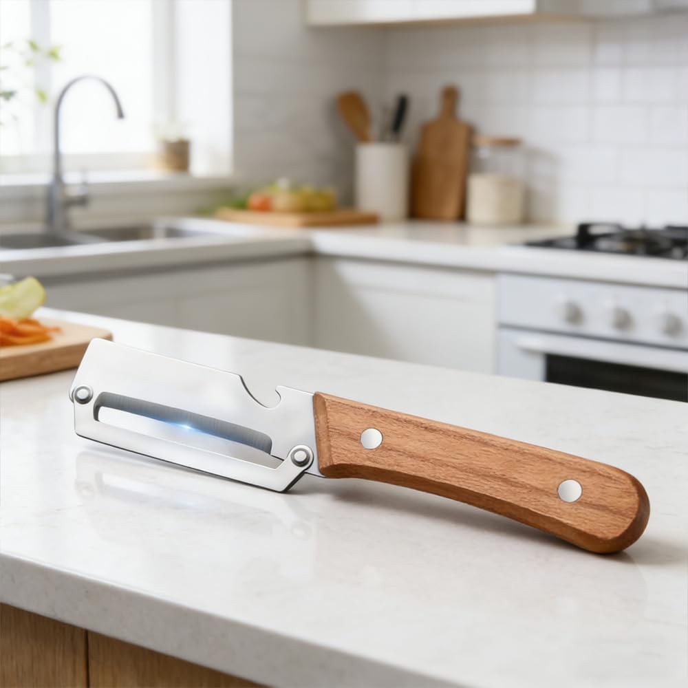 Skiennix Multi-Functional Vegetable Peeler - 2-in-1 Stainless Steel with Wooden Handle & Bottle Opener | 2 Pack