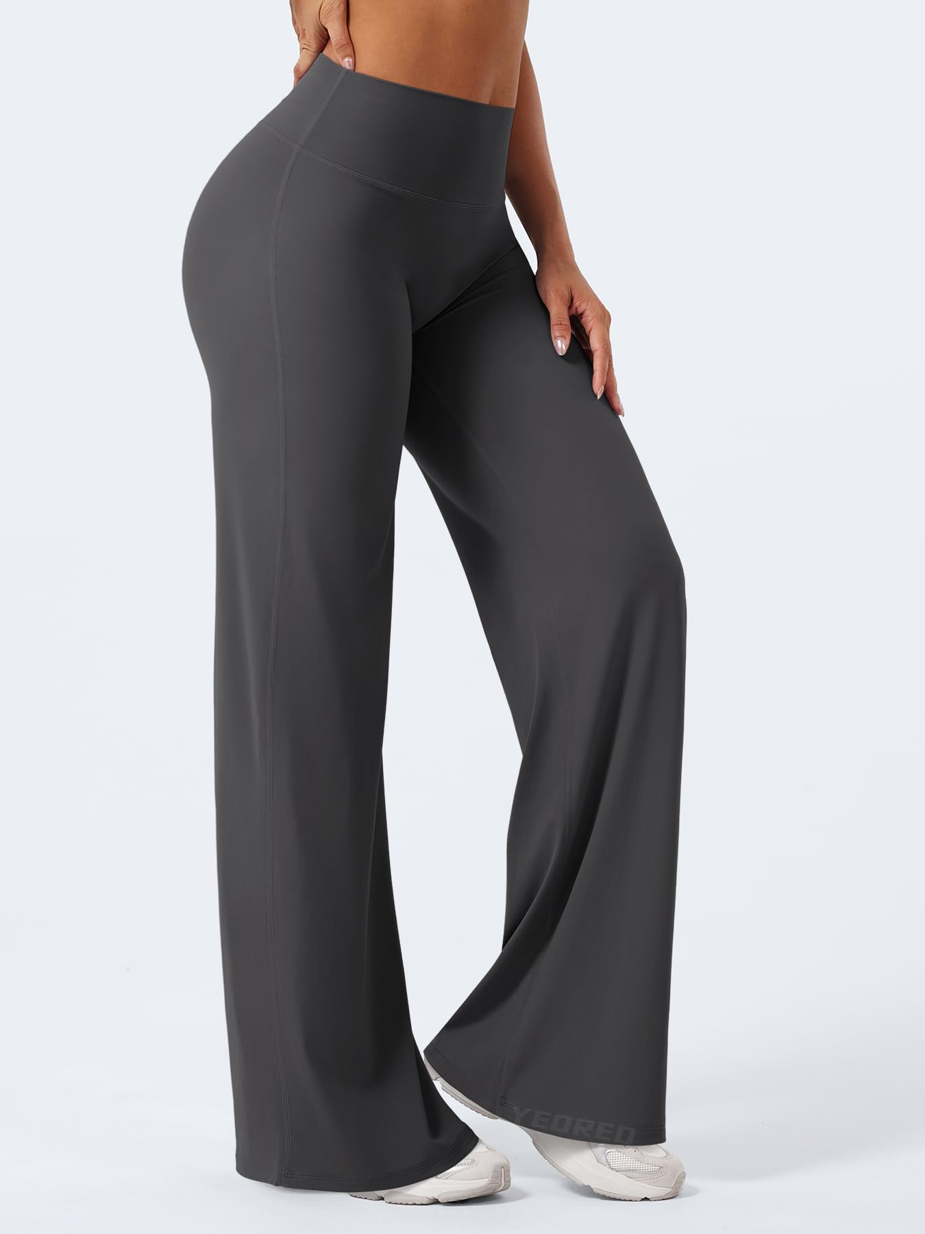 YEOREO Workout Leggings Womens No Front Seam Straight Leggings 33" High Waist Buttery Eddiy Gym Yoga Pants Dark Gray M