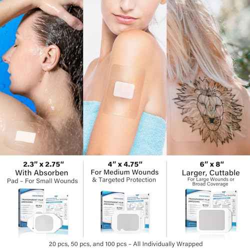 FRESINIDER Transparent Film Dressing 4¡± x 4.75¡± (20 Pack) ? Waterproof Shower Bandages, Breathable Clear Wound Cover with Border for IV Shield, Post-Surgery Care & Tattoo Aftercare