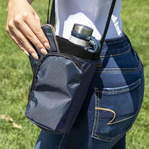 Trail maker Water Bottle Carrier Bag with Strap, Phone Pocket for Walking, Runs, Bike, Stainless Steel, Glass, Plastic