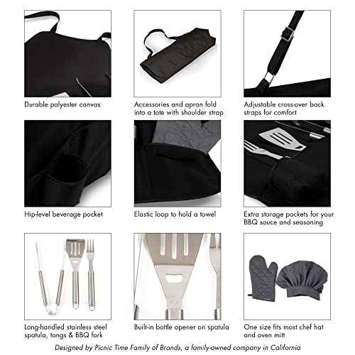 Picnic TIME BBQ Apron Tote Pro Grill Set, (Black with Gray Accents)