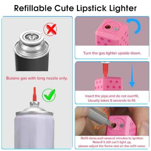 Cute Lipstick Lighter Soft Flame Refillable Butane Lighter, Adjustable Pocket Lighter Delicate Gift for Girls Women Girlfriend on Birthday,Anniversary Red(Without Butane)