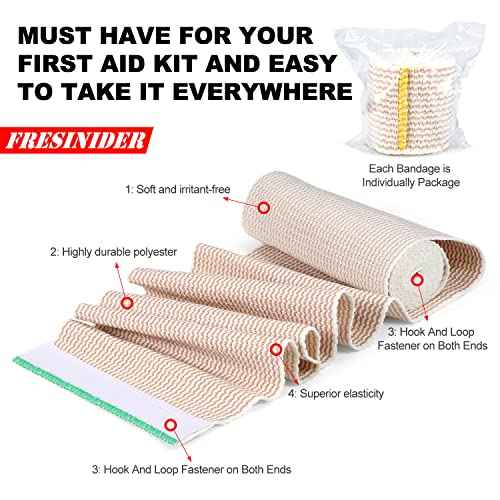 FRESINIDER Premium Elastic Bandage Wrap, 6 Pack 4" Cotton Latex Free Compression Bandage Wrap with Touch Closure at Both Ends, Support & First Aid for Sports, Medical, and Injury Recovery