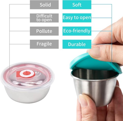 Freshmage Stainless Steel Dressing Containers - 6 Pack Leakproof with Silicone Lids | 2.4oz Size