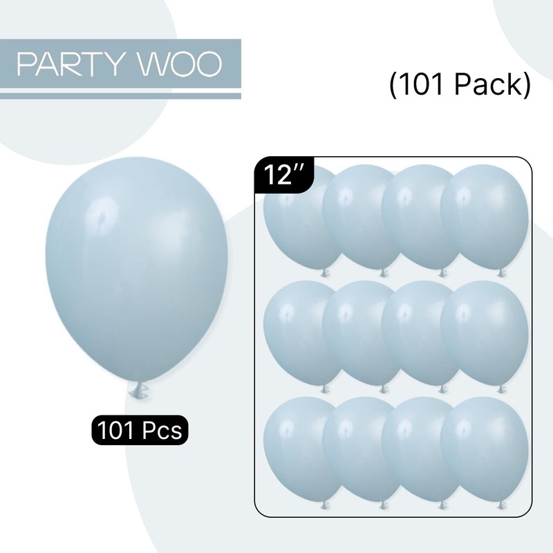 PartyWoo Dusty Blue Balloons 101pcs 12 Inch Light Blue Aqua Boho Latex Helium Balloons for Wedding Graduation Baby Shower Gender Reveal Bachelorette Birthday Under The Sea Party Decorations Blue-F28