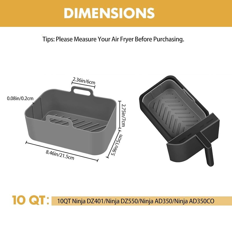 Silicone Air Fryer Liners 10QT, Reusable Airfryer Basket Liners for Ninja DZ550/DZ401, 2Pcs 5QT Large Air Fryer Accessories, Dishwasher safe (8.46 * 5.9 inch (10 QT), DZ401 - Black)