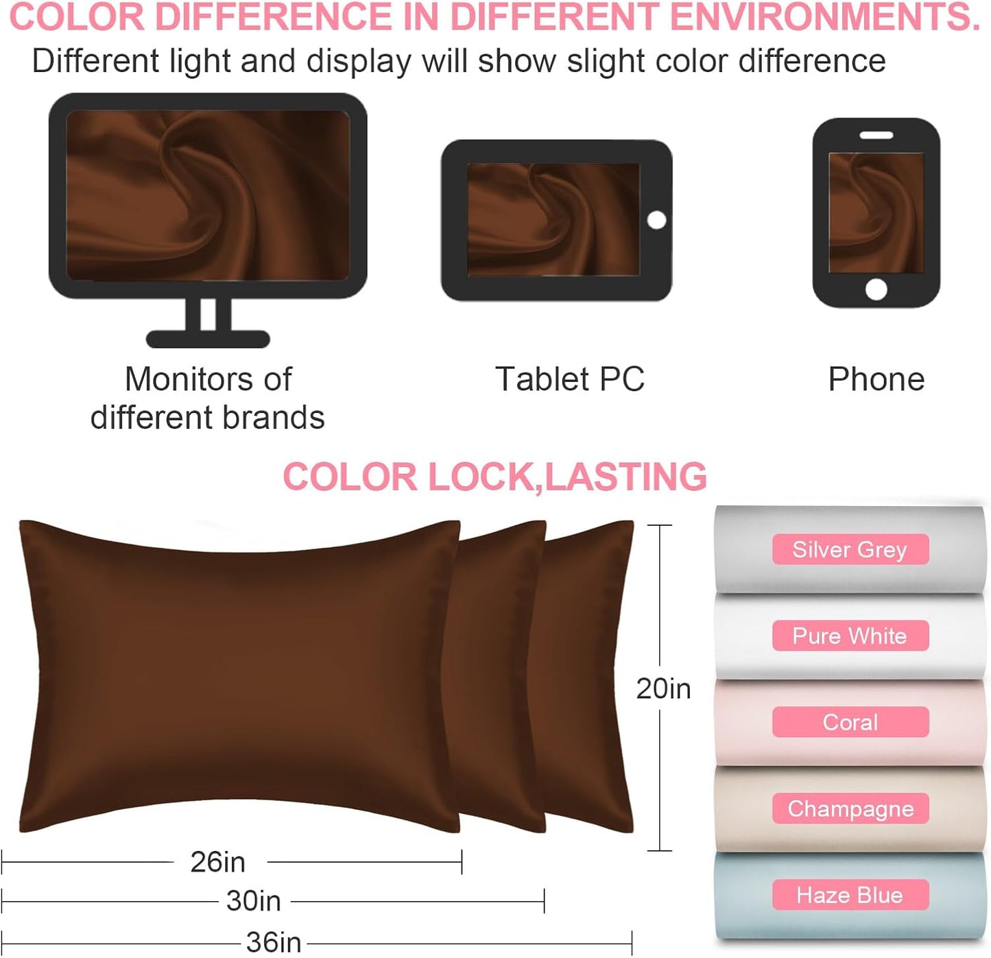 Mulberry Silk Pillowcases by Skiennix - 2 Pack Queen Size with Hidden Zipper | Smooth, Soft, Breathable Cooling Set in Brown