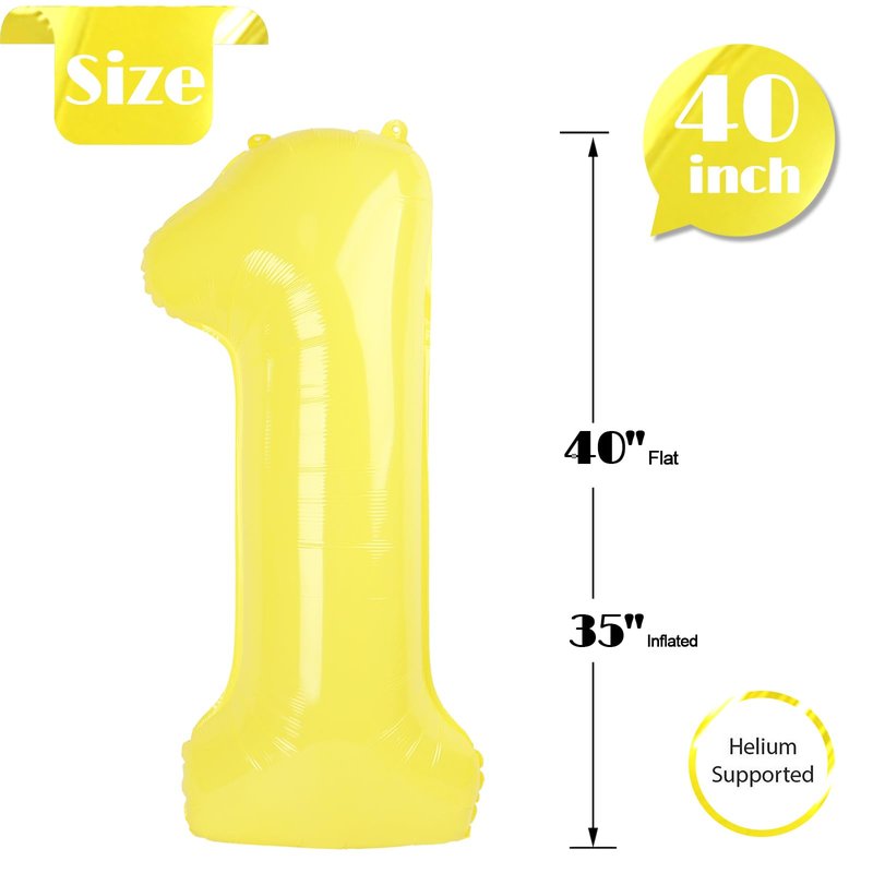 Yellow Number 1 Balloon 40 Inch, 1st Birthday Balloon for Baby Boy Girl Toddler First Birthday Decorations, Shiny Yellow Party Supplies