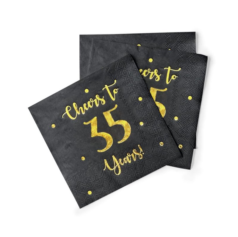 Cheers to 35 Years Cocktail Napkins | Happy 35th Birthday Decorations for Men and Women and Wedding Anniversary Party Decorations | 50-Pack 3-Ply Napkins | 5 x 5 inch folded (Black)