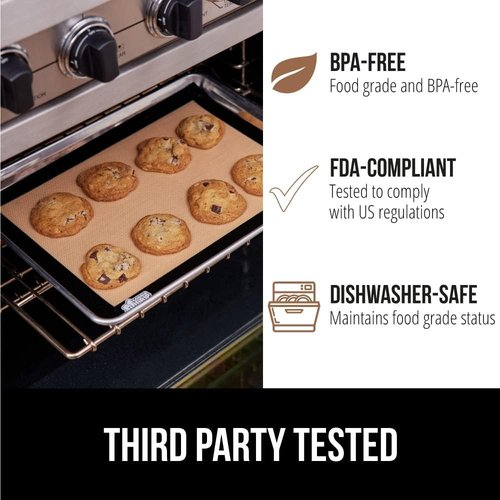 GORILLA GRIP Silicone Baking Mats - Reusable Nonstick Oven Safe Cookie Sheet Liners, 16.5x11.87, 2PK, Black