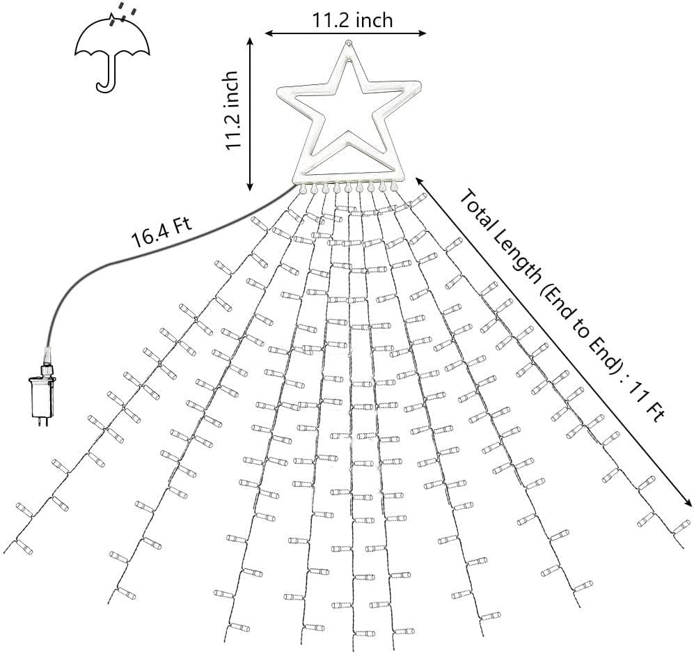 Skiennix Christmas Star String Lights - 320 LEDs Outdoor Waterfall Fairy Lights | Waterproof Decor for Holiday Parties