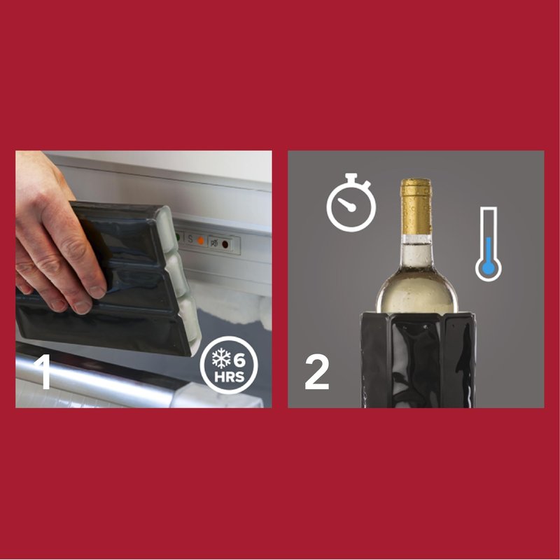 Vacu Vin Wine Cooler Sleeve – Platinum – Flexible Rapid Wine Bottle Chiller – Reusable Ice Pack Sleeve – Elegant & Portable – Fits 750ml Bottles – Keeps Wine Cold in Minutes