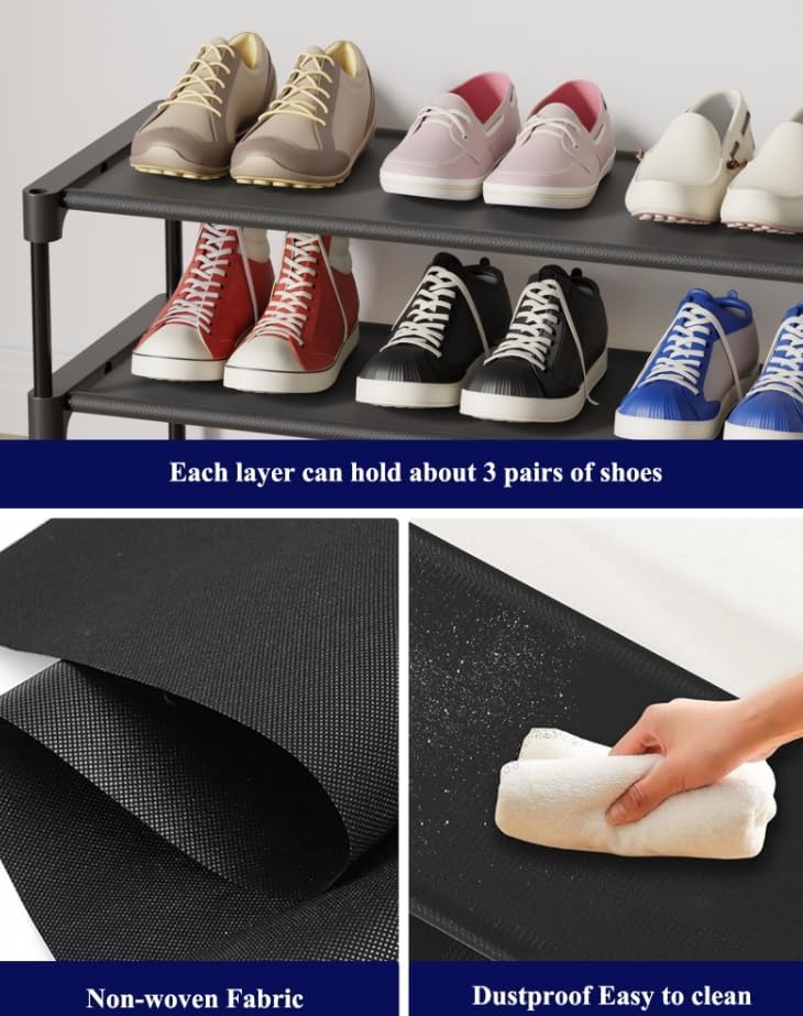 Kitsure Shoe Rack - Stackable Non-Woven Shoe Organizer for Closet & Entryway | 2-Tier, 27.5" Wide, Black