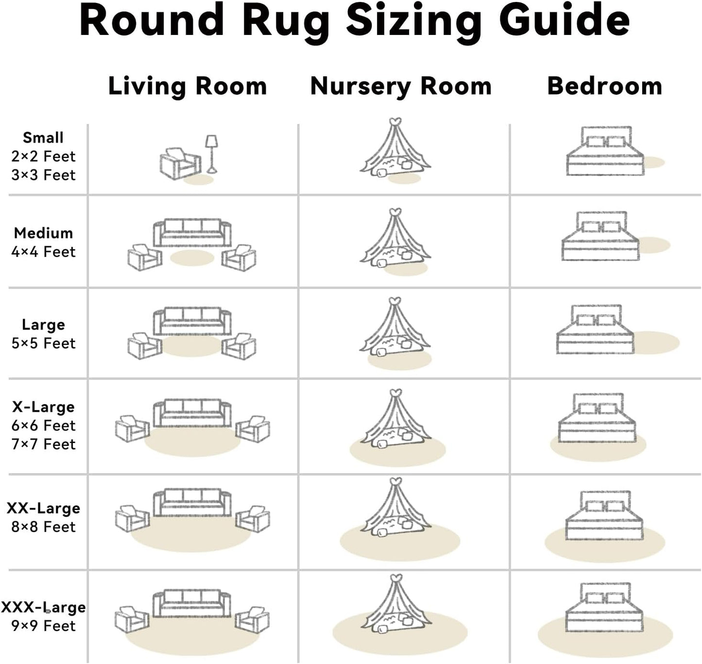 OLANLY Ivory Round Rug - Soft, Fluffy Shaggy Carpet for Bedroom | 4 ft Machine Washable Area Rug