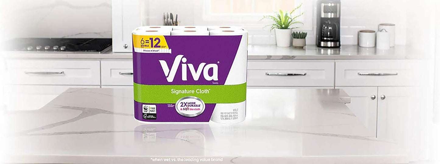 Viva Signature Cloth Paper Towels - Soft & Strong Kitchen Towels, White | 6 Count