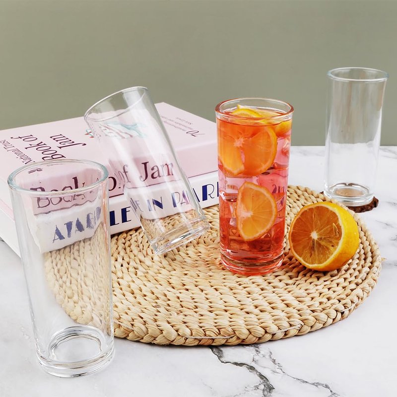BTGLLAS Highball Glasses Set of 6-8oz Tall Water Glasses for Mojito, Whiskey, Cocktails - Clear Drinking Glassware for Kitchen - Tall Drinking Glasses Set for Mixed Drinks (Glass, 6PCS8OZ)
