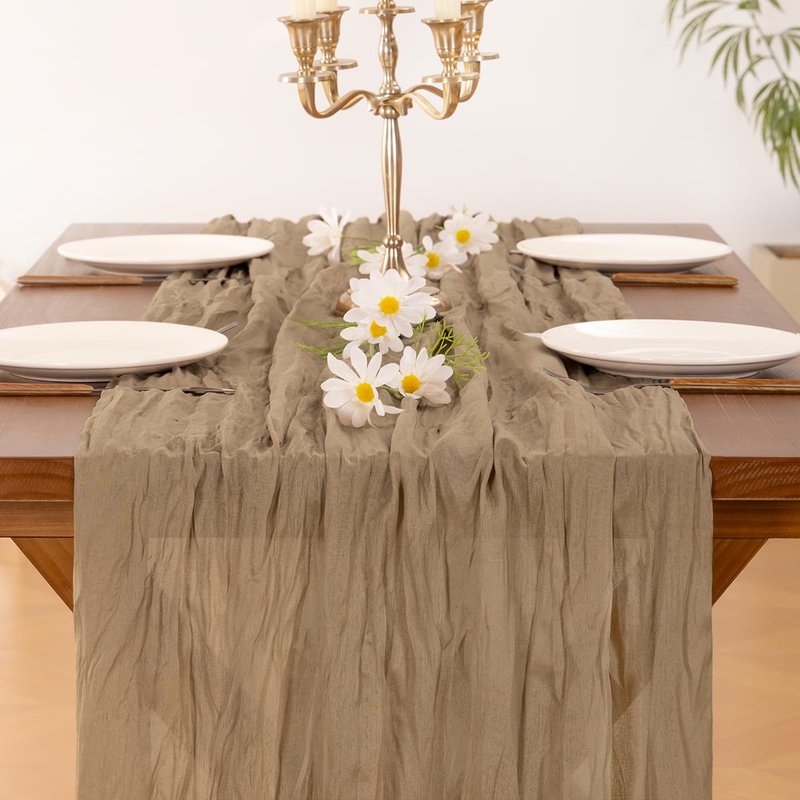 Socomi 10pcs Nude Brown Cheesecloth Table Runner Boho Rustic Gauze 120 inch 10FT Cheese Cloth Sheer Runner for Wedding Party Baby Shower Birthday Home Decor Holiday Decorations