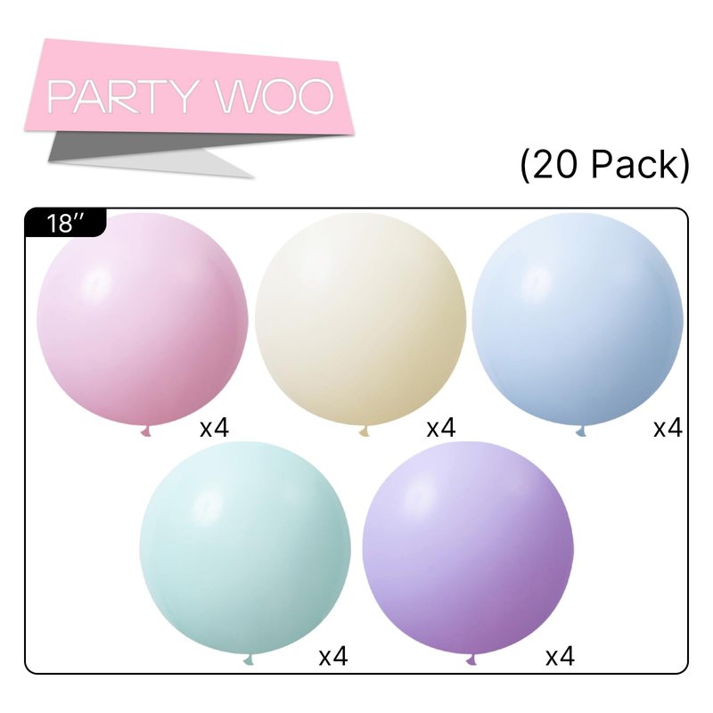 PartyWoo Pastel Balloons 20pcs 18 Inch Pastel Rainbow Latex Balloons for Baby Shower Gender Reveal Engagement Bachelorette Easter Bridal Shower Anniversary Retirement Birthday Party Decorations