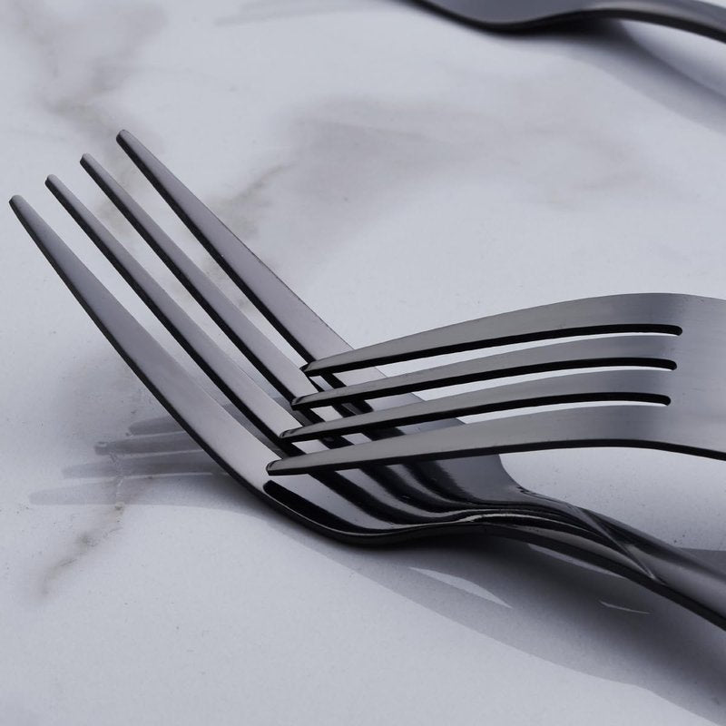 Seeshine Black Silverware Set for 6, 30-Piece Stainless Steel Flatware Set, Shiny Black Metal Cutlery Set, Include Fork, Knife and Spoon Set, Dishwasher Safe